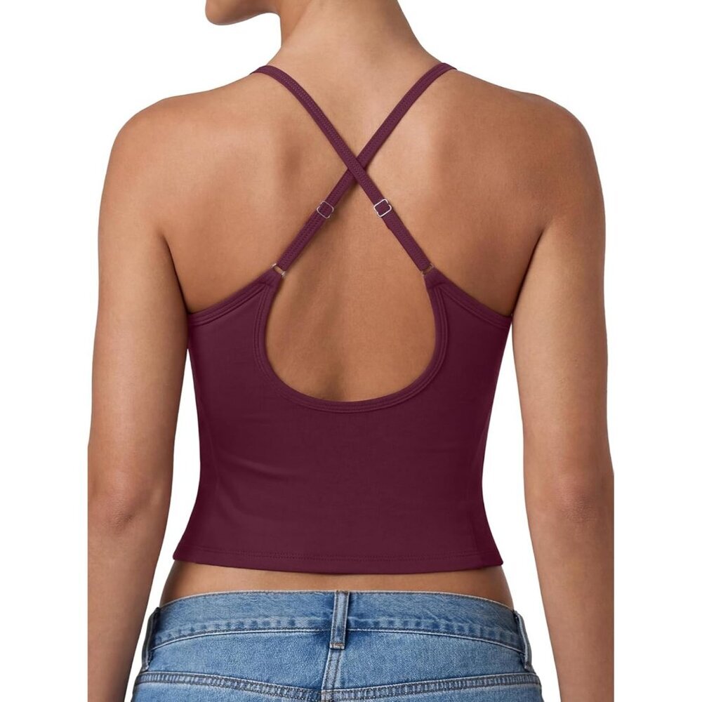 Women's Tank Top Burgundy Backless Sleeveless Halter Neck Classic Summer Comfort